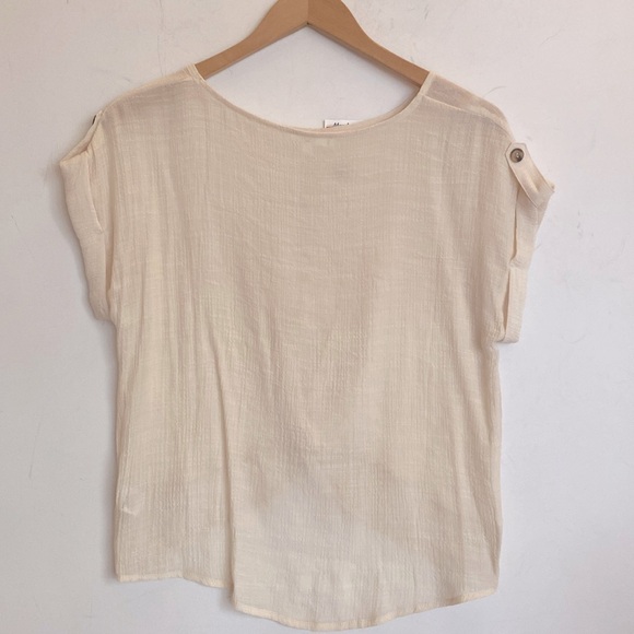 (A11) E&M Inverted knot tie front shortsleeved cream top, Size Large, NWT - Picture 6 of 6